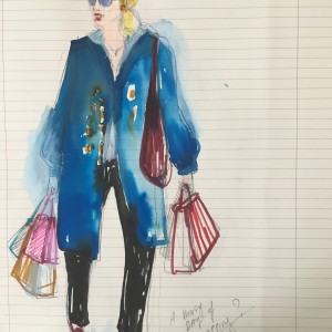 A busy day of shopping / Pencil and markers on paper