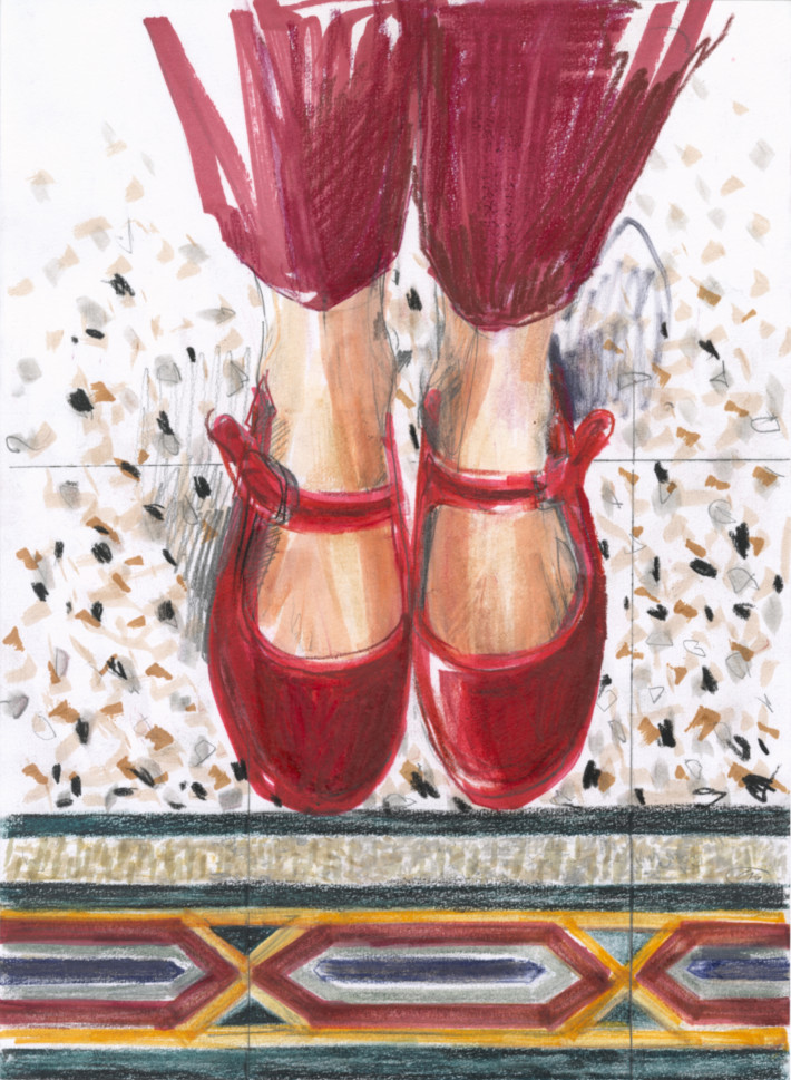 Red Shoes Good Mood / Pencils and markers on paper - 24 x 33 cm 