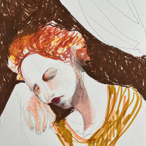 Artemisia #1 _  Tribute to Artemisia Gentileschi / Pastels, graphite and markers on paper - 42 x 29,7 cm (A3)