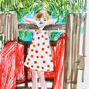 Polka dots _ Tribute to Berthe Morisot / Pastels, graphite and markers on paper - 42 x 29,7 cm (A3)